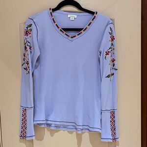 Sundance V-Neck Long Sleeve Top with Embroidery